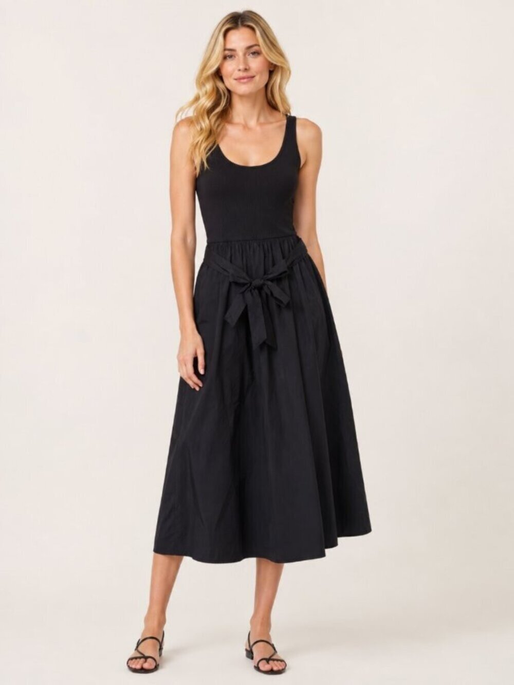 NWT White House Black Market Sleeveless Mixed Media Midi Dress Black XS #WHBM51